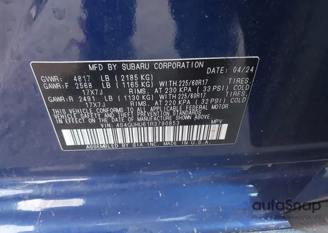 2024 Subaru Crosstrek Wilderness из США, поврежденный, VIN 4S4GUHU61R3790853